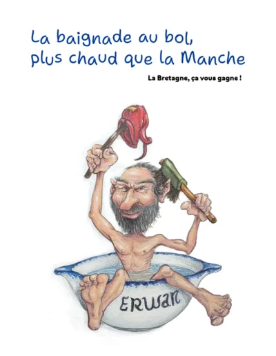 Peinture bol breton Erwan, personnage se lavant dans un bol breton